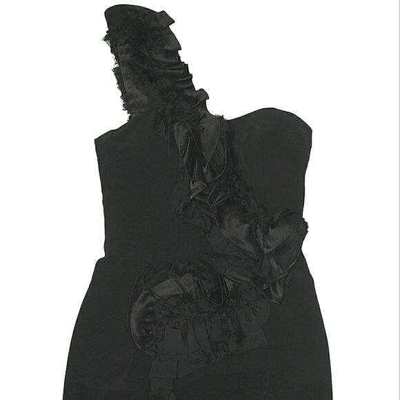 ABS Allen Schwartz Black Cocktail Party Dress Size 4 One Shoulder Ruffle Elegant - Picture 7 of 9
